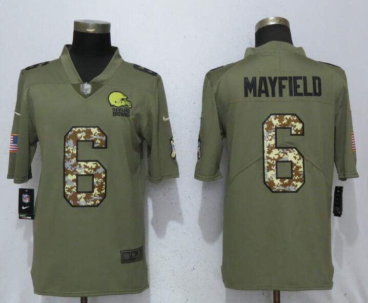 Men Cleveland Browns #6 Mayfield Olive Camo Carson 2017 Salute to Service Limited Nike NFL Jerseys->baltimore ravens->NFL Jersey